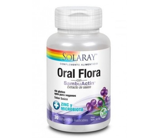 Oral Flora con Sambuactin, Bacillus Coagulans, Sauco, Zinc 30 comprimidos sabor Sauco SOLARAY